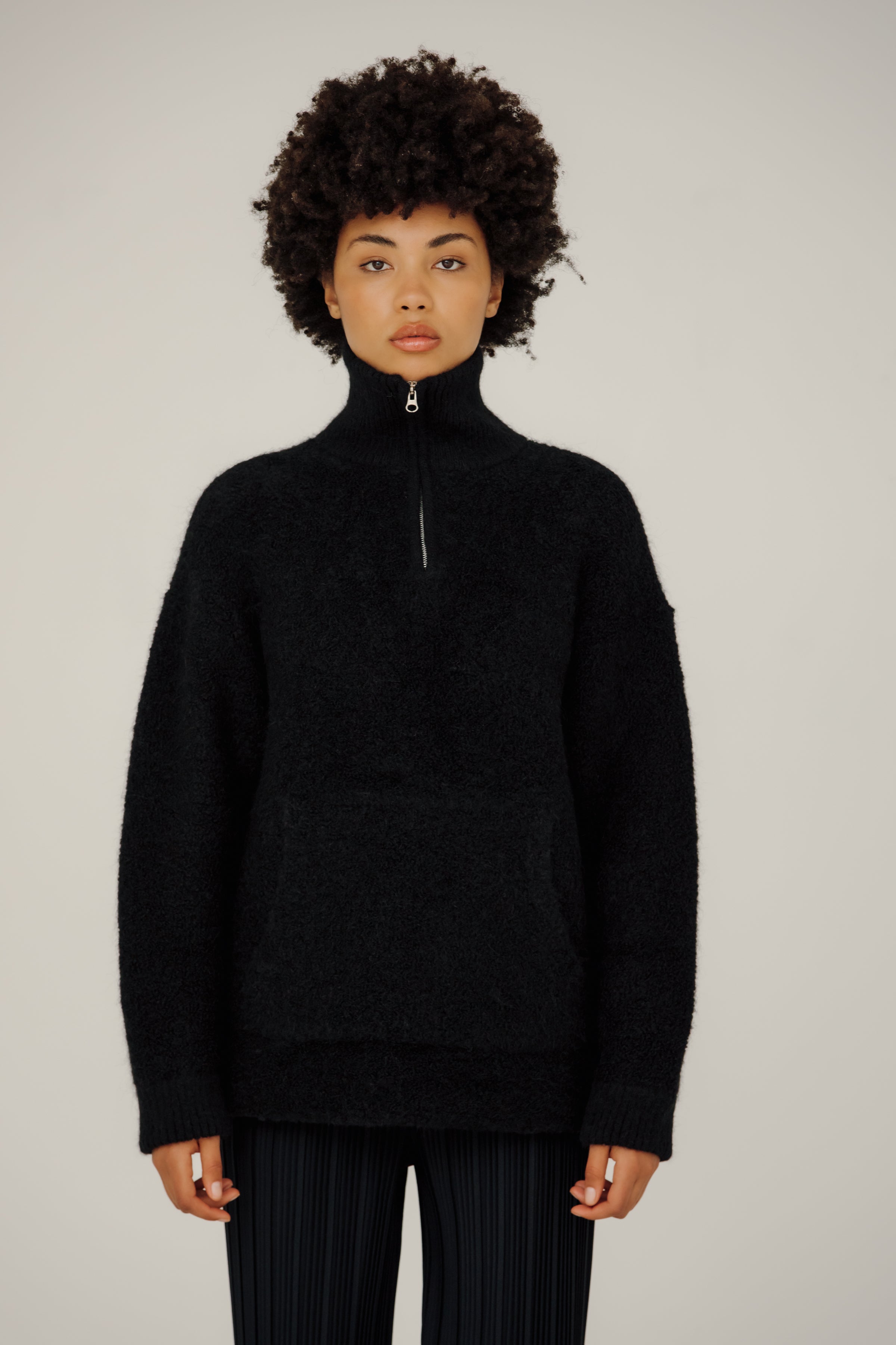 【BAON】[unisex] Keben Stripe Over Knit Hood Zip-Up Billy Zip in Ash – Bare Knitwear