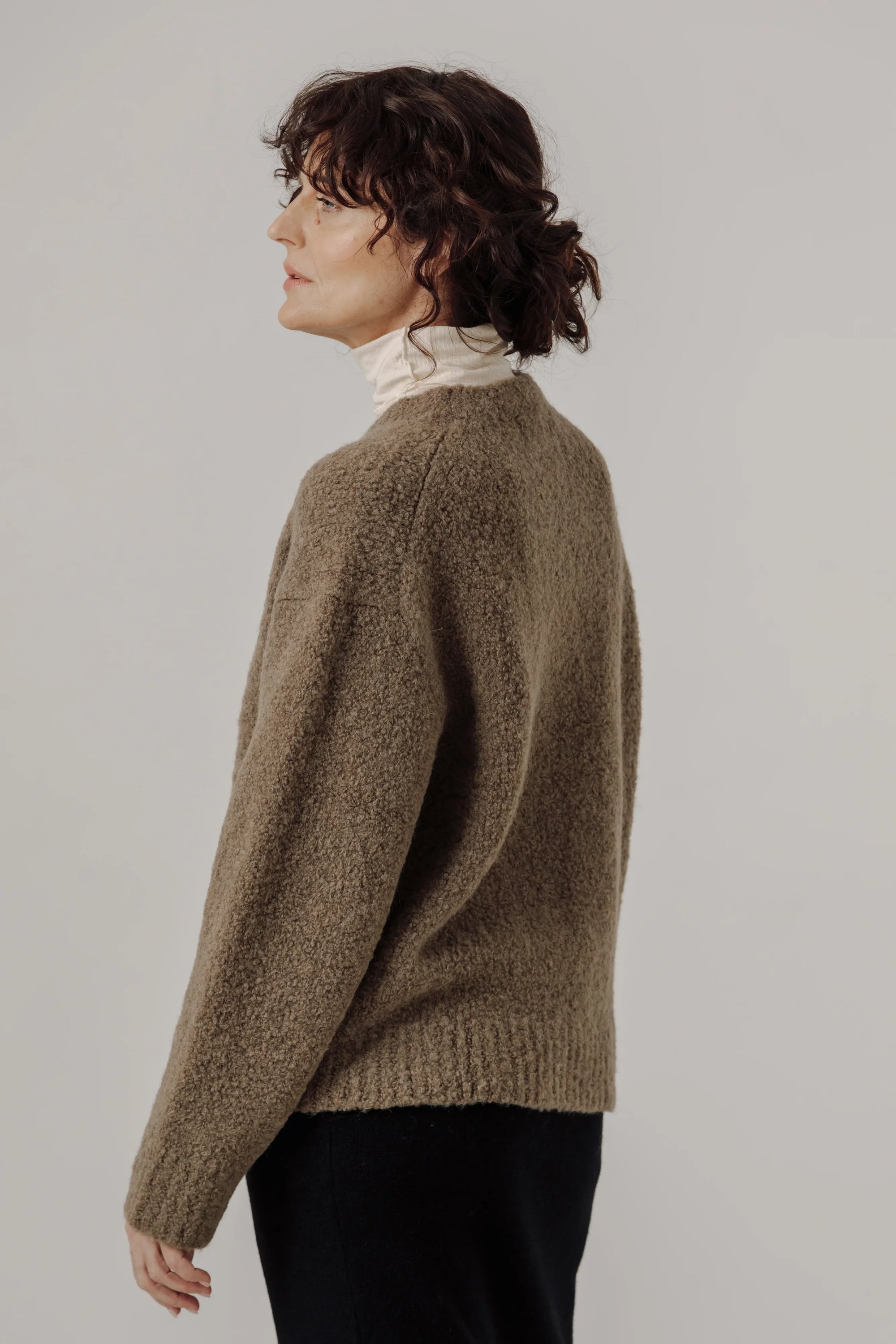 Colette Boucle Crewneck in Dark Khaki