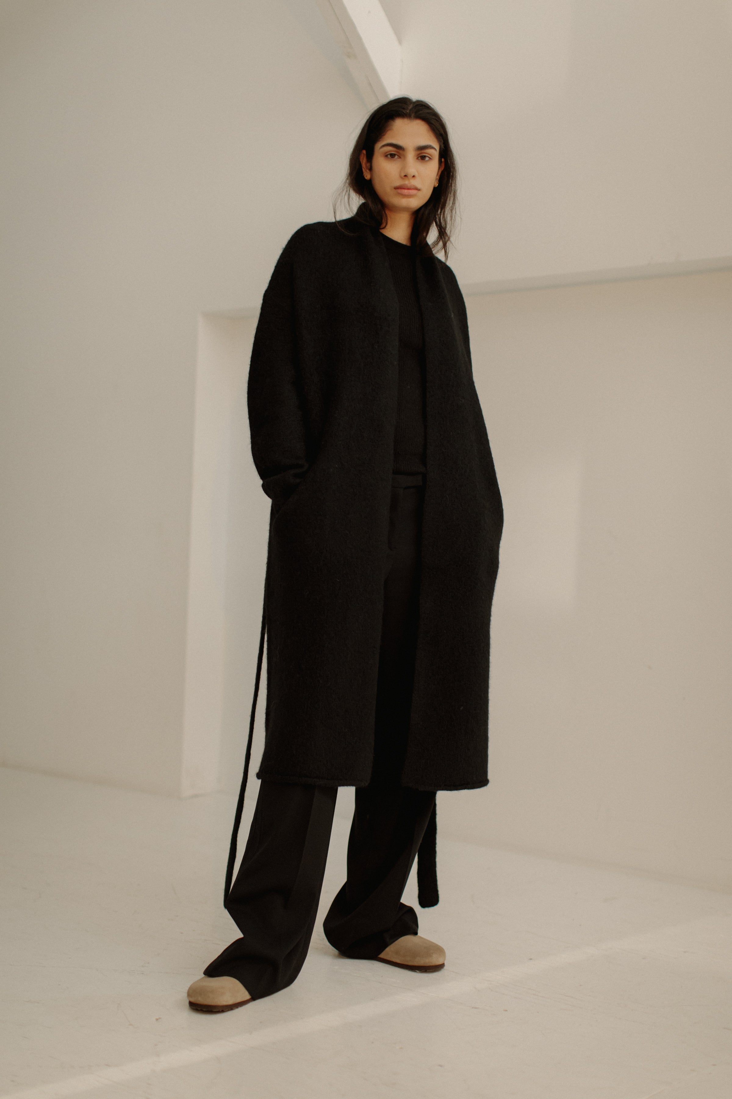 Felted Wrap Coat in Classic Black