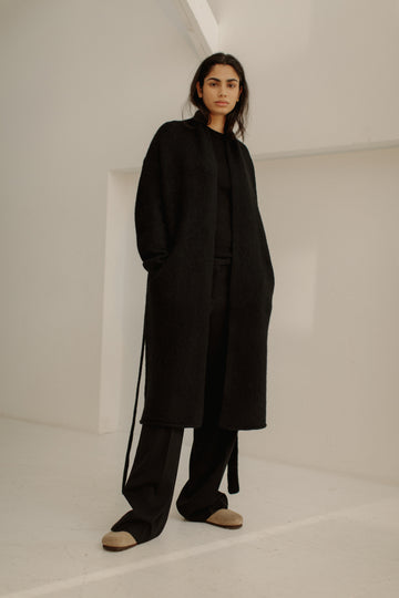 Felted Wrap Coat in Classic Black