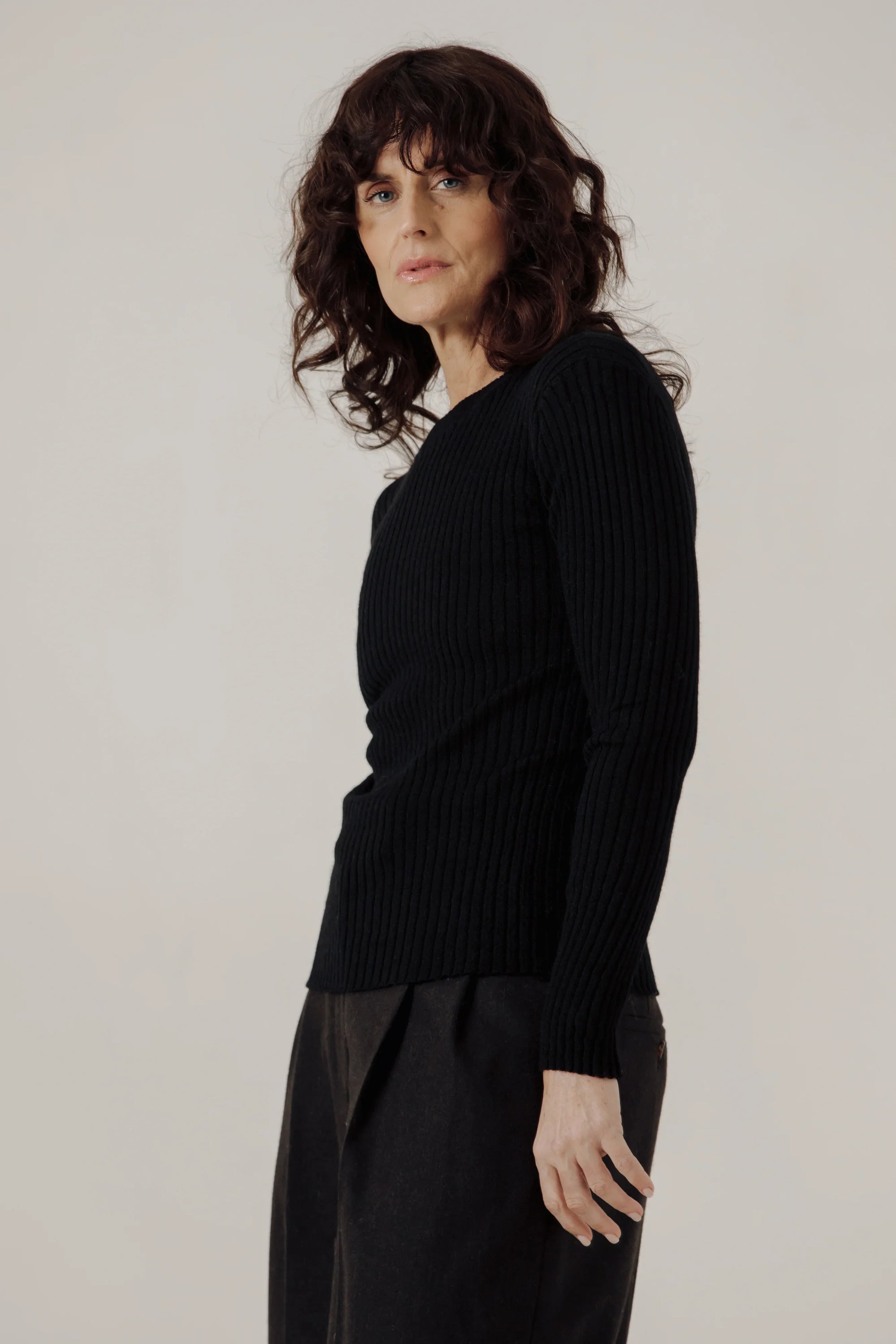 Fine Knit Rib Top in Classic Black