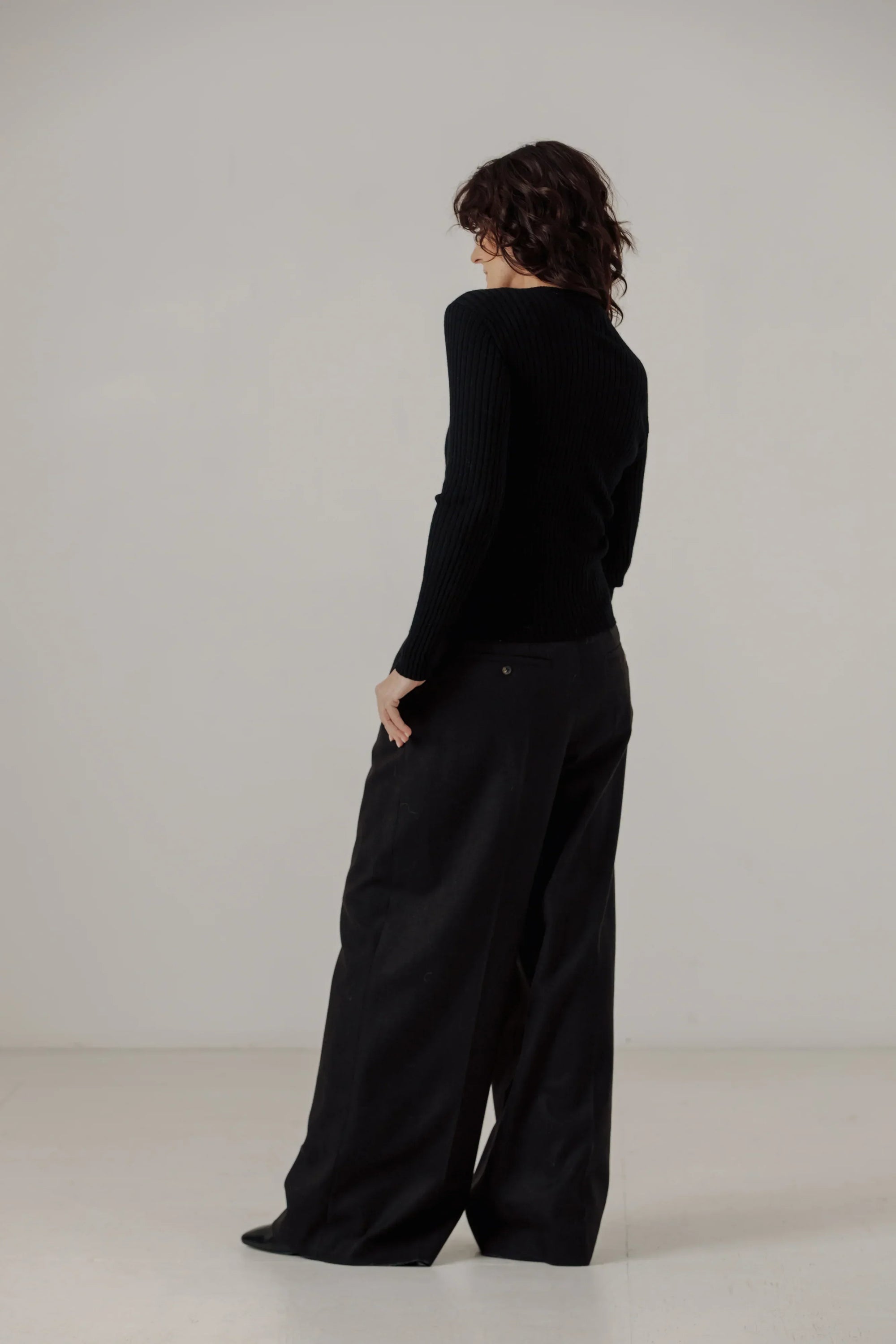Fine Knit Rib Top in Classic Black