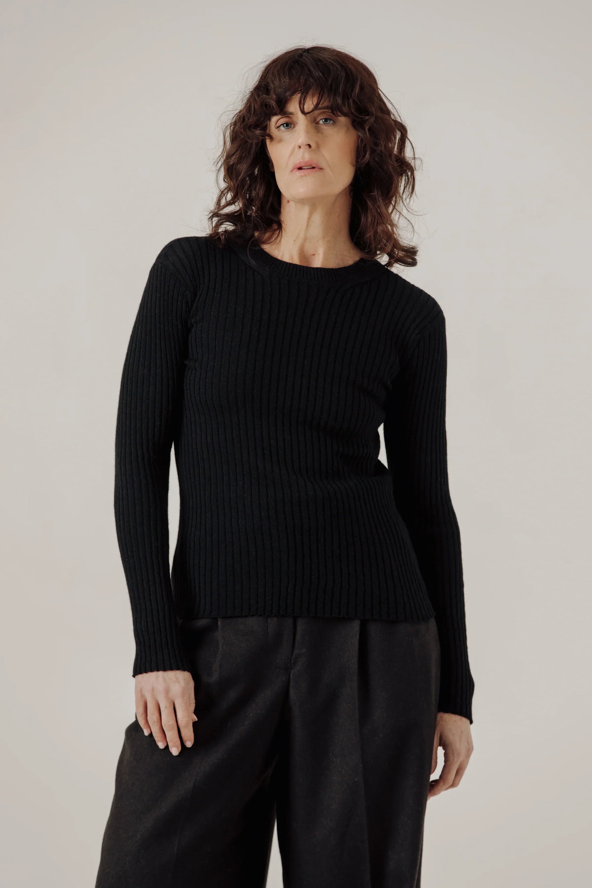 Fine Knit Rib Top in Classic Black