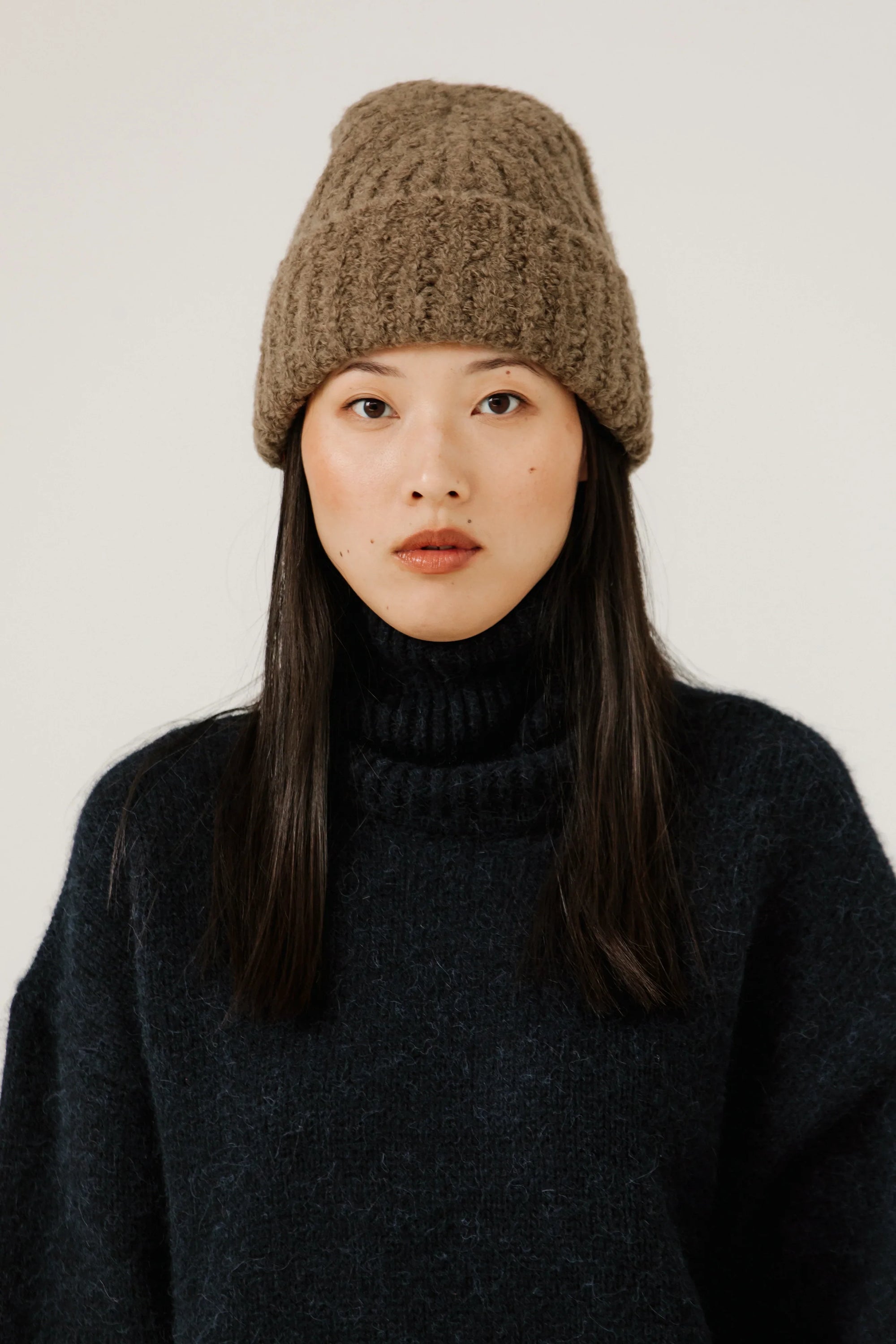Colette Boucle Beanie in Dark Khaki