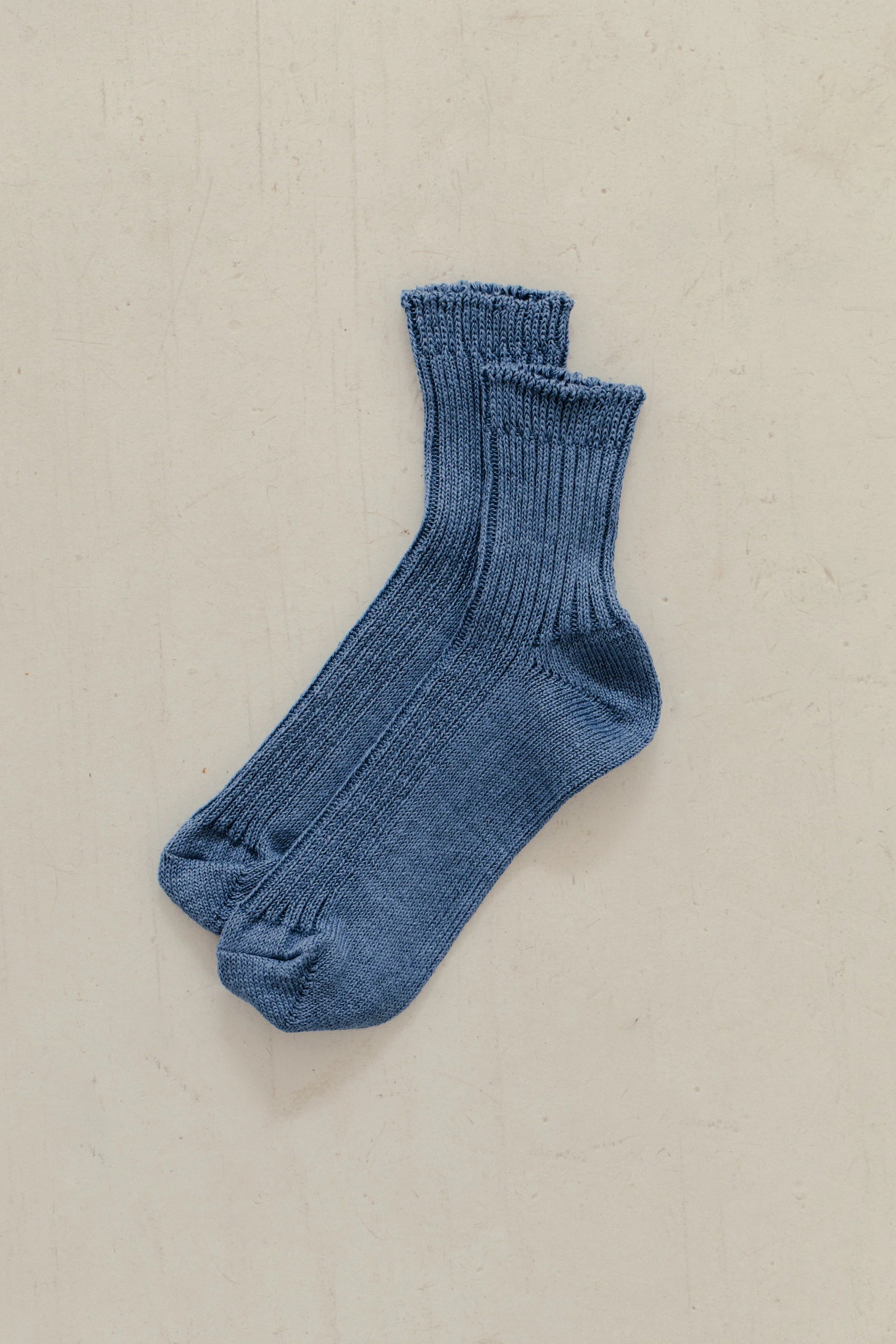Linen Ribbed Socks in Blue