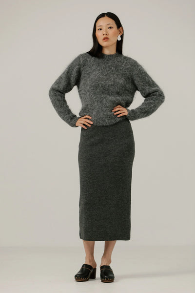 ニット/セーター NKNIT dry shaggy KNIT long skirt &amp; miniT Cozy Charcoal Sweater Knit Skirt | Trendy Women's Clothing | Dress Up