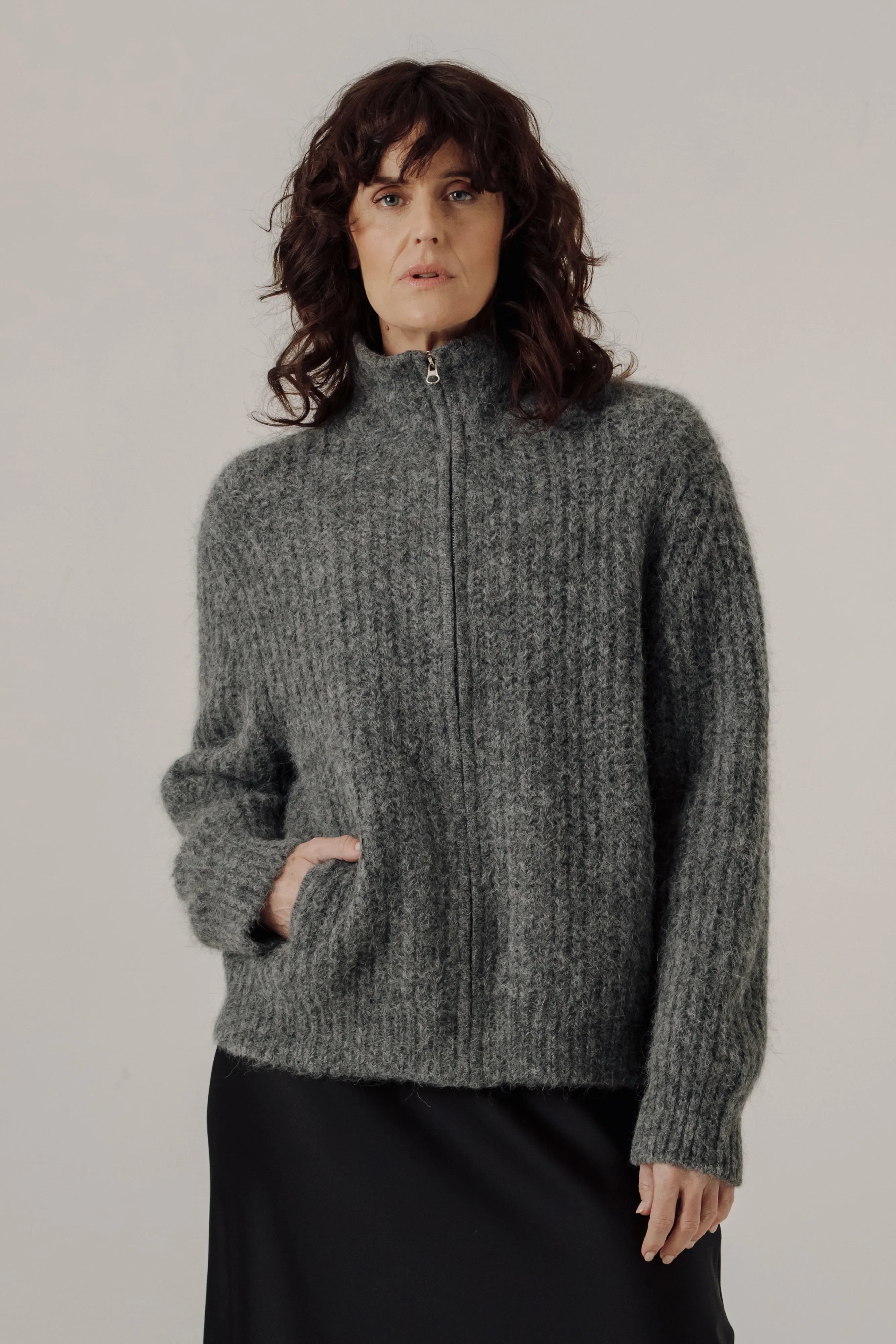 Alpaca Rib Zip Jacket in Stone – Bare Knitwear