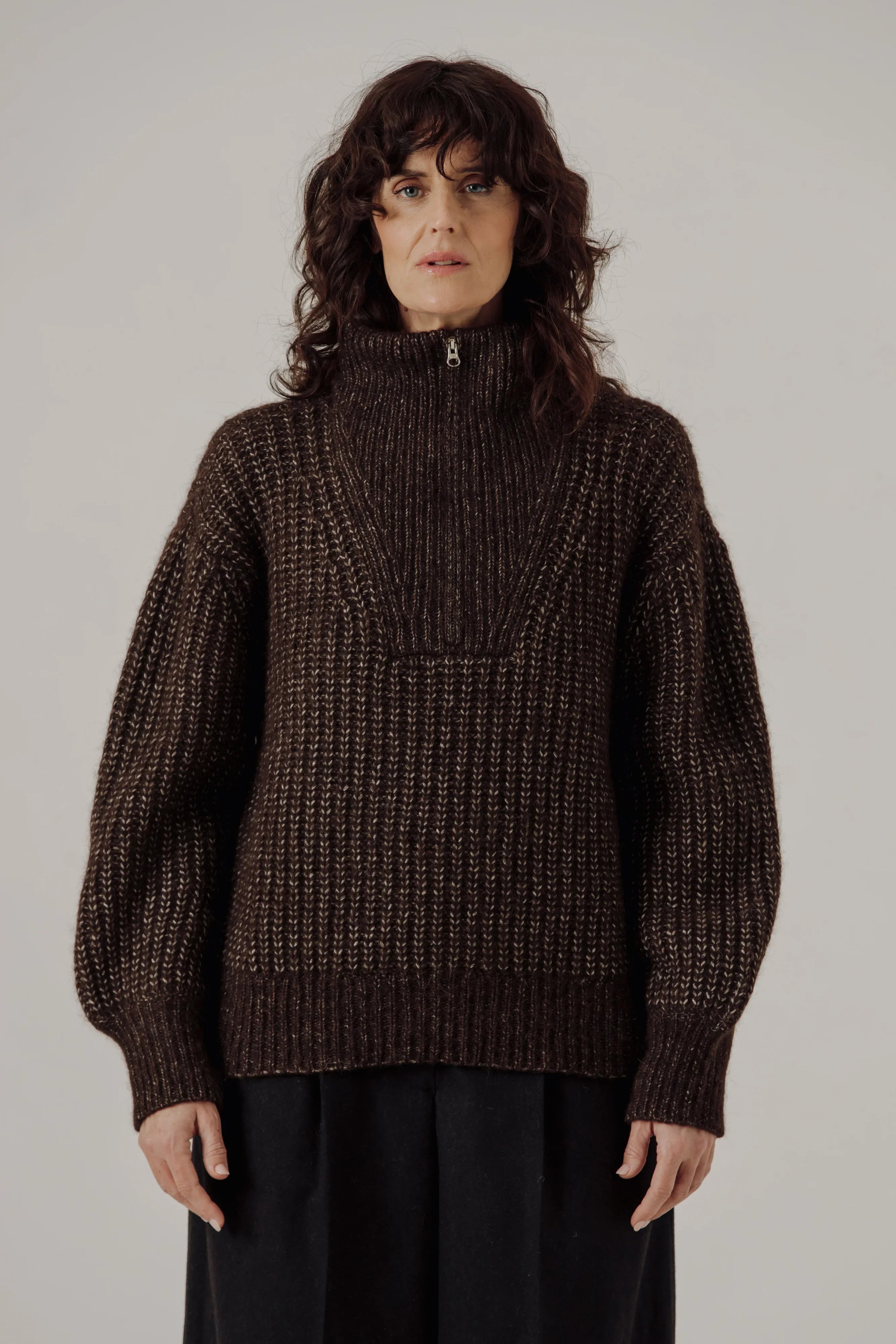 Alpine Quarter Zip Sweater in Carob – Bare Knitwear