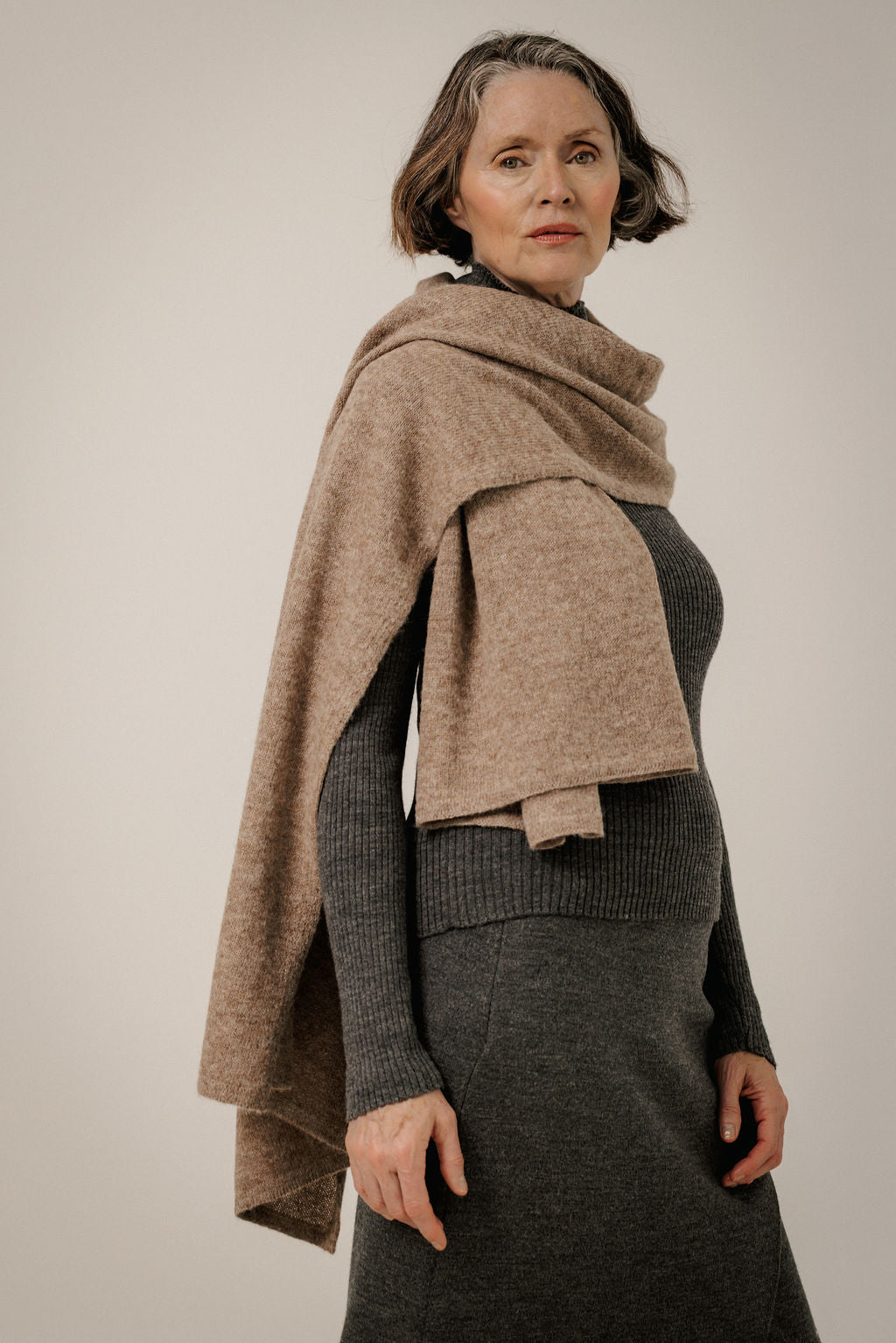 Baby Alpaca Travel Wrap in Dark Fawn