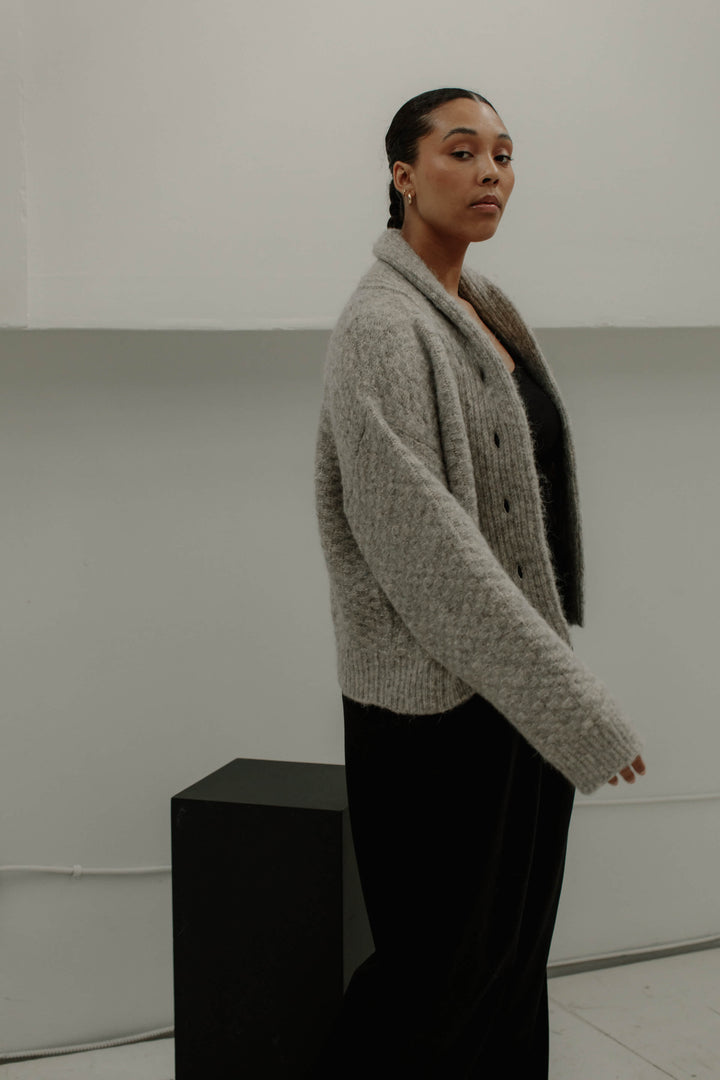 Bare Knitwear Bowen Shawl Cardigan  Alpaca/Cotton Blend Cardigan – Fluff  Alpaca