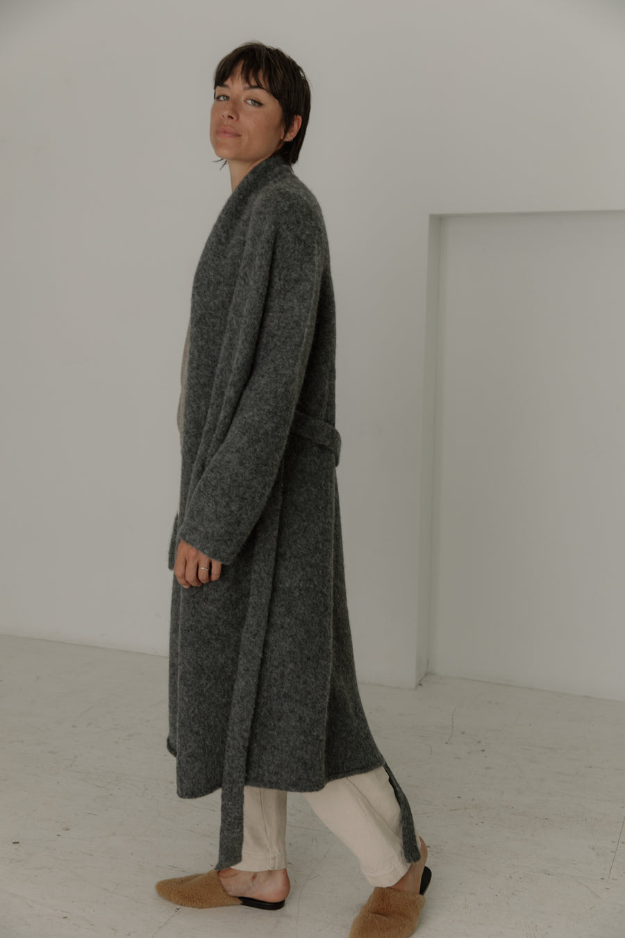 Felted Wrap Coat in Ash