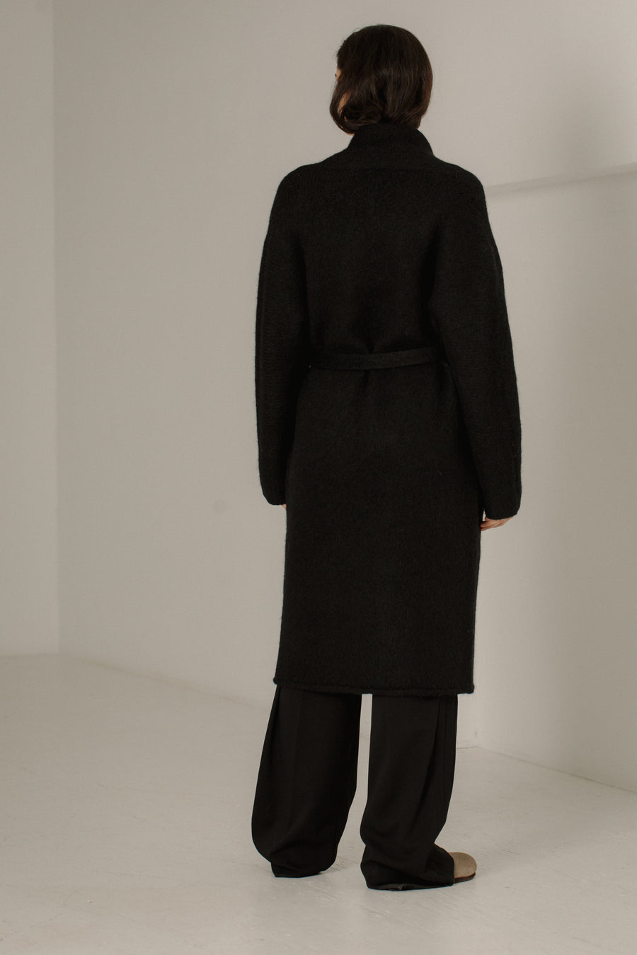 Felted Wrap Coat in Classic Black