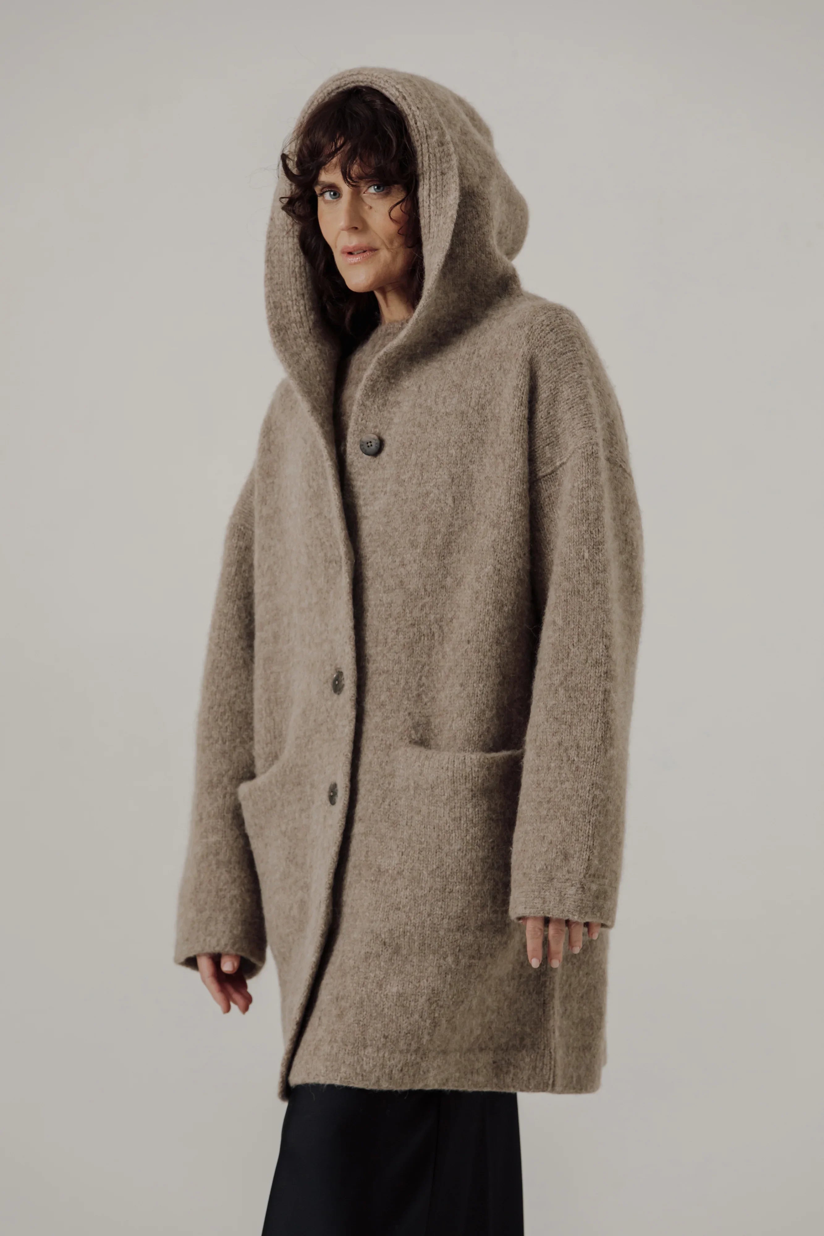 Nook Alpaca Knit Coat in Dark Fawn – Bare Knitwear