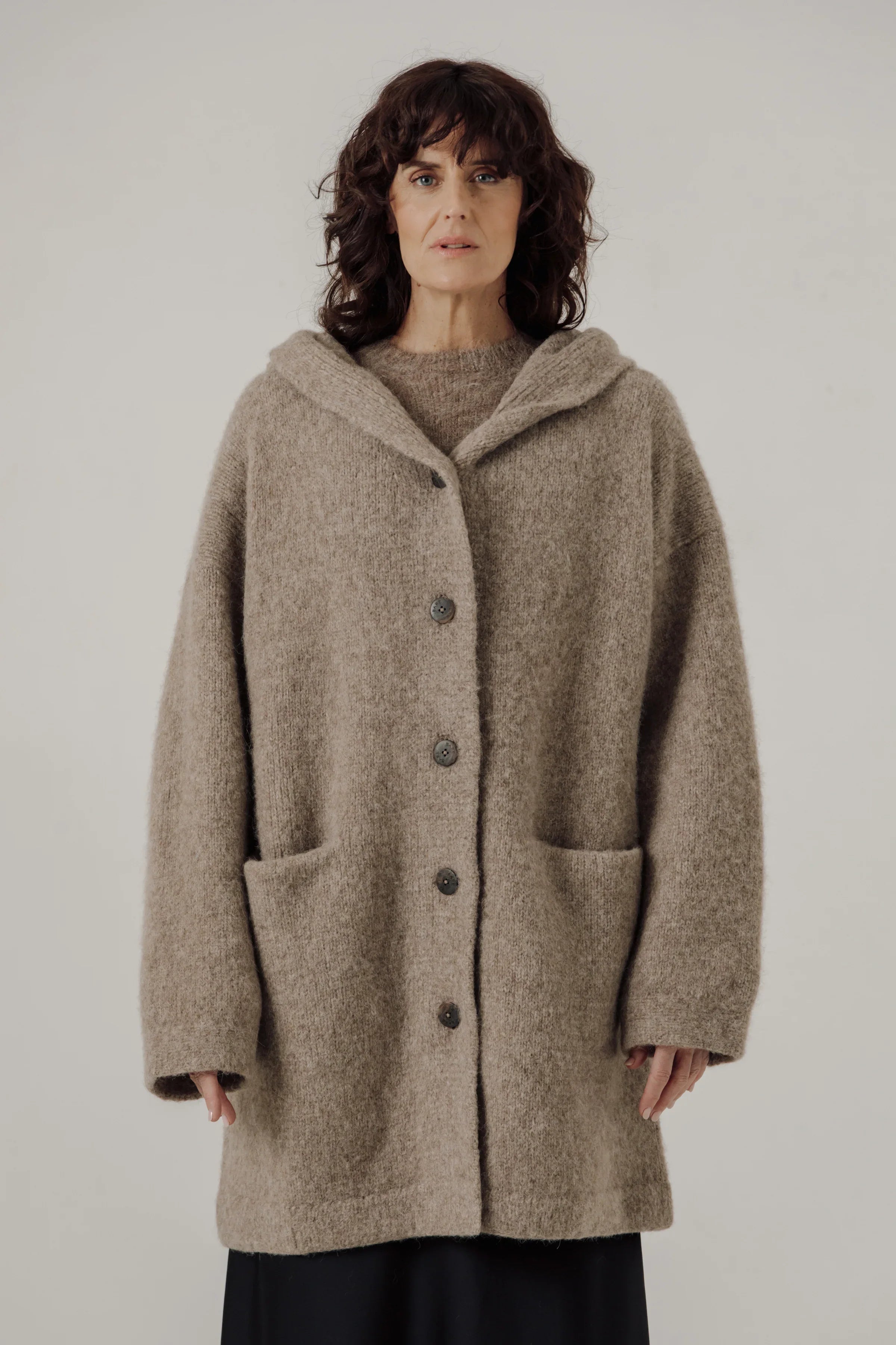 Nook Alpaca Knit Coat in Dark Fawn – Bare Knitwear