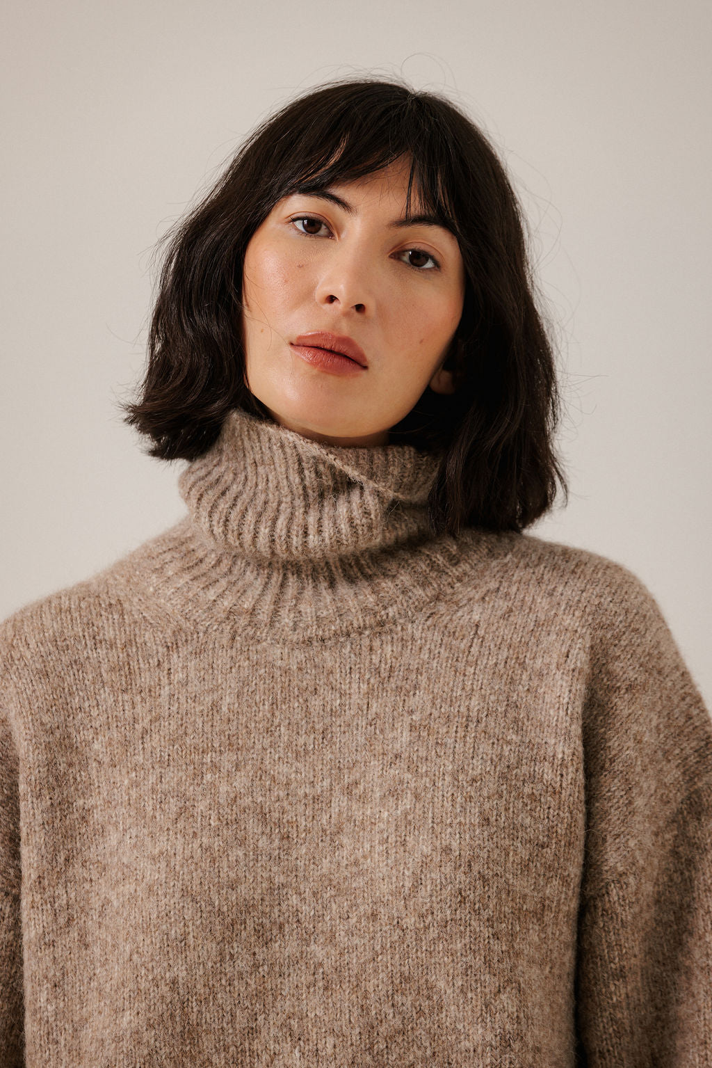 Oversized Alpaca Turtleneck in Dark Fawn