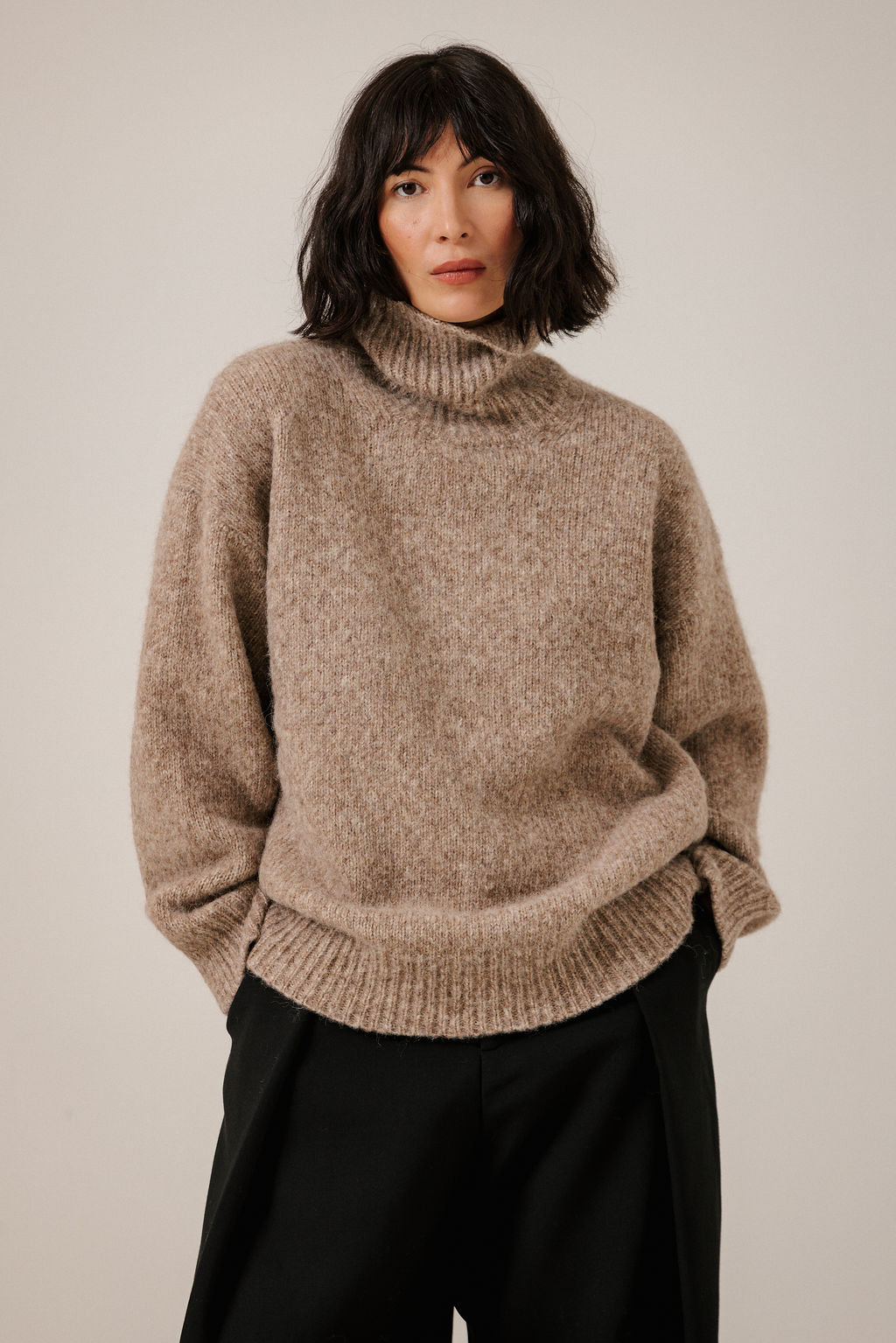 Oversized Alpaca Turtleneck in Dark Fawn