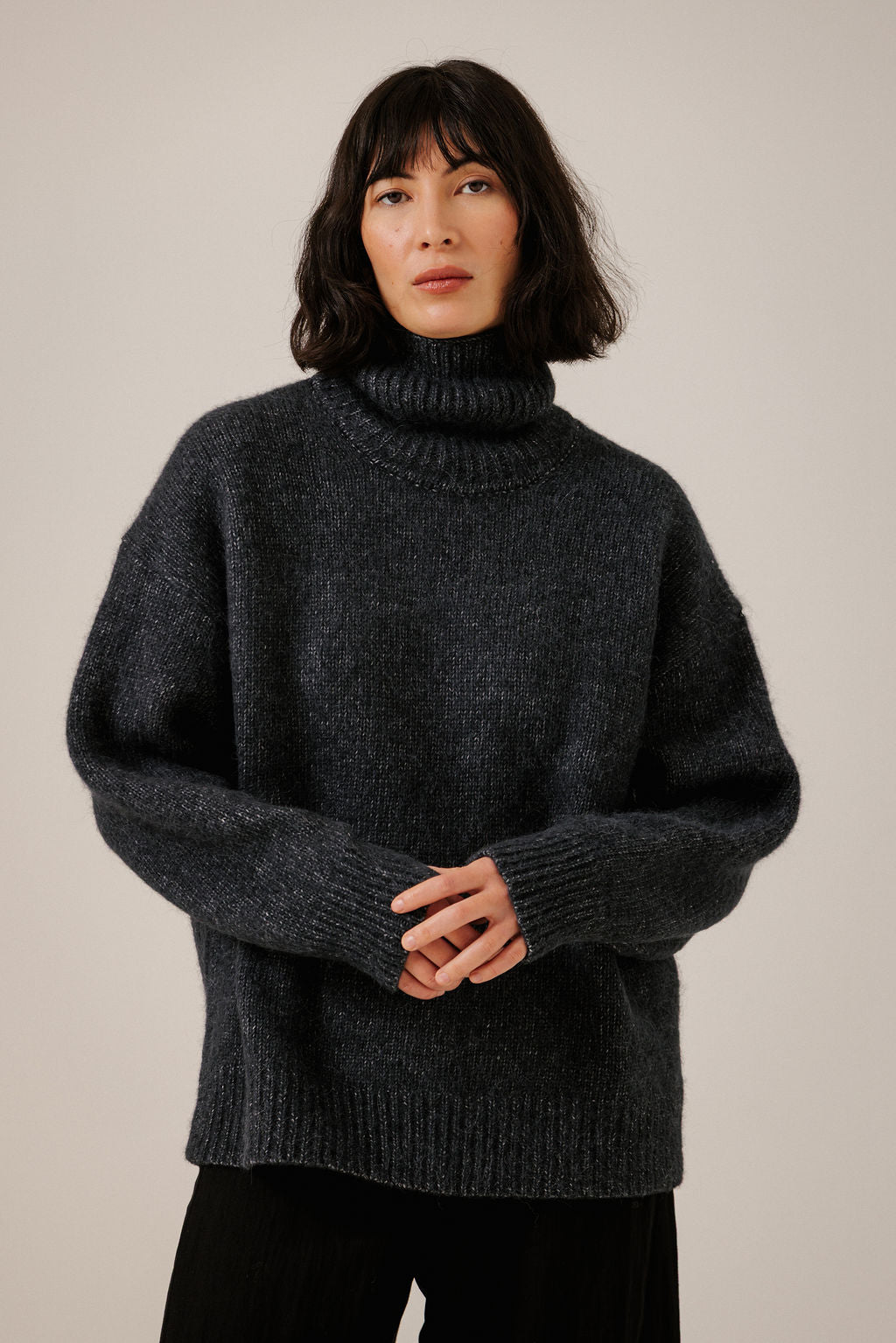 Oversized Alpaca Turtleneck in Dark Navy
