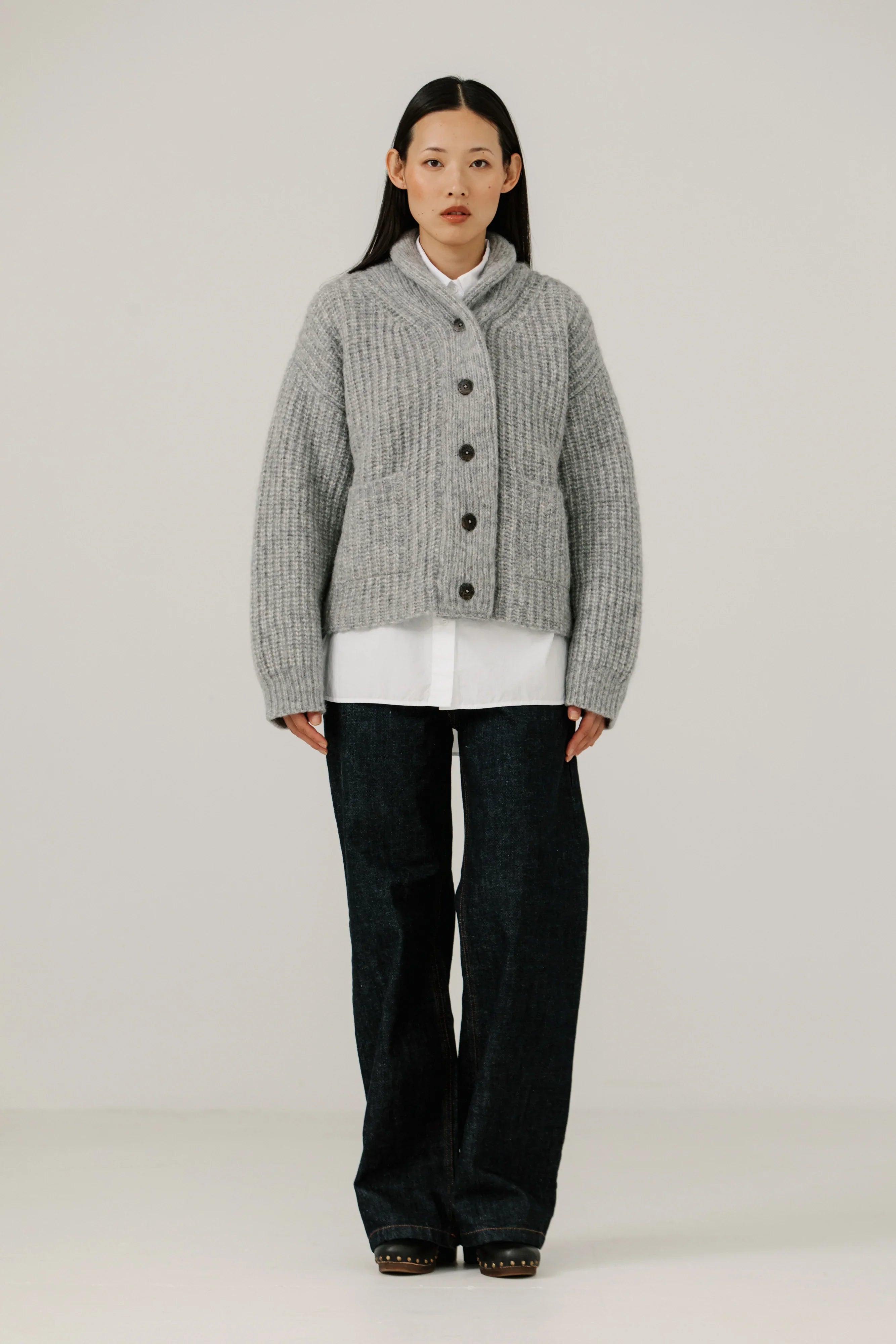 Oversized Shawl Cardigan in Chambray – Bare Knitwear