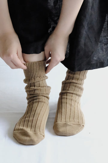 Egyptian Cotton Ribbed Socks in Cafe