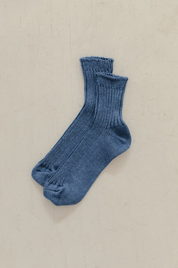 Linen Ribbed Socks in Blue